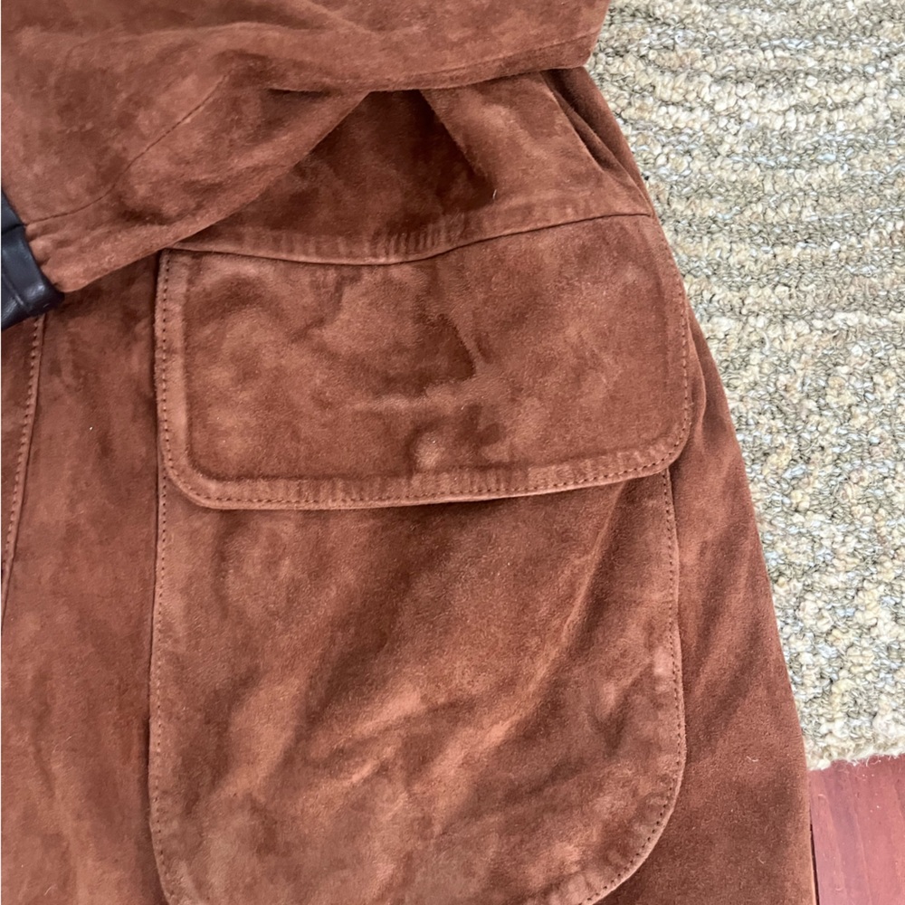 NWT #Anthropologie Retail$498 Brown Suede Women's Coat with leather cuff. Sz xs - Picture 10 of 12
